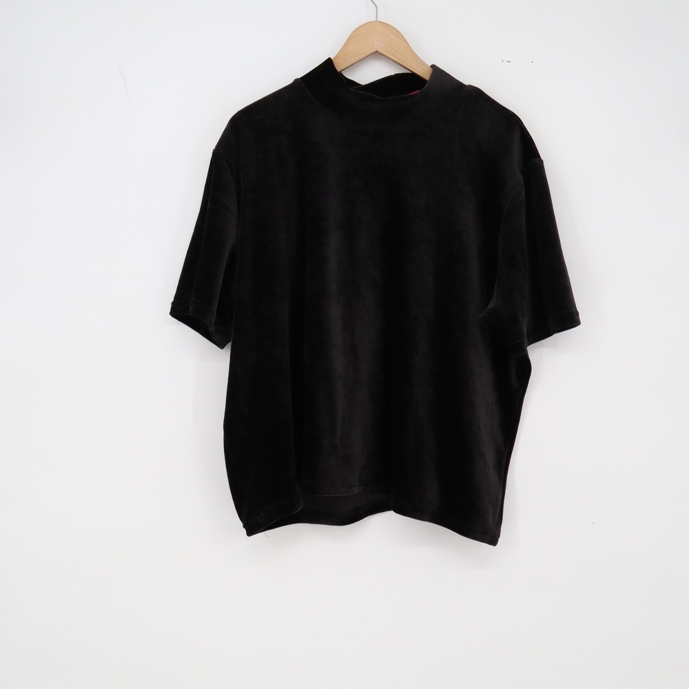Denim & Co. Top Womens 2X Mock Neck Black Velour Short Sleeve Excellent